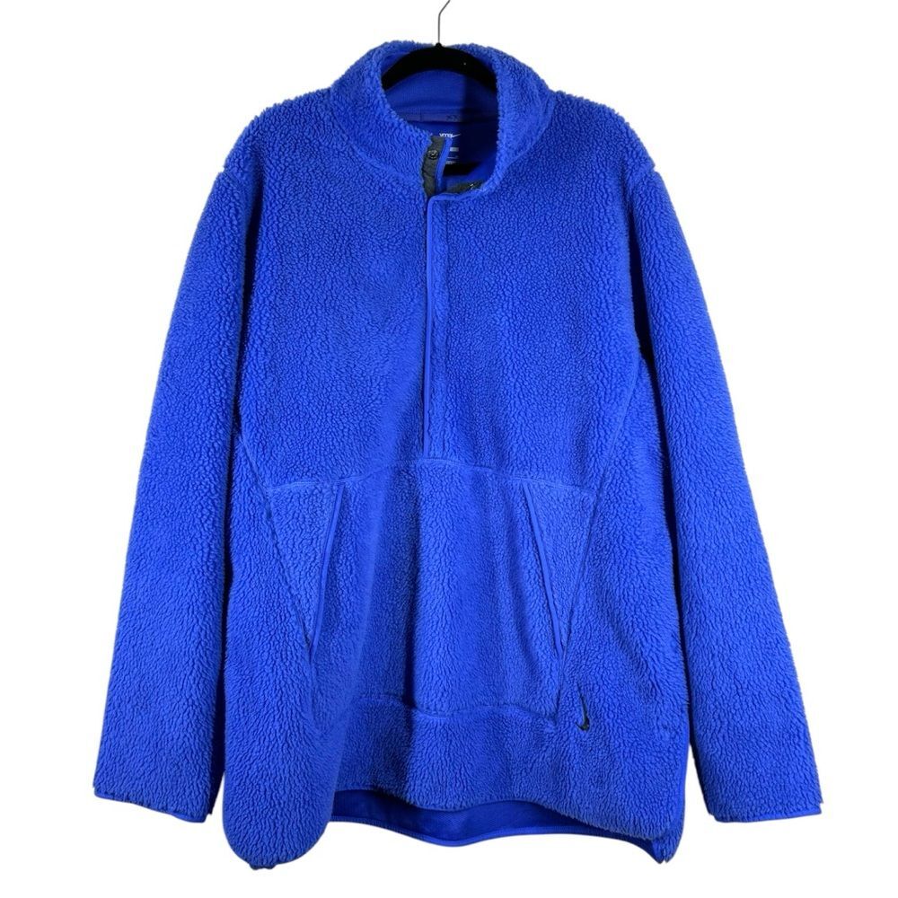 Nike Yoga Men’s Sherpa Pullover Sweatshirt Loose Fit Blue Activewear Size XL